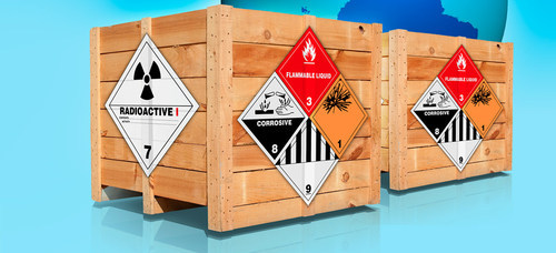 Dangerous goods hazard warning labels and symbols